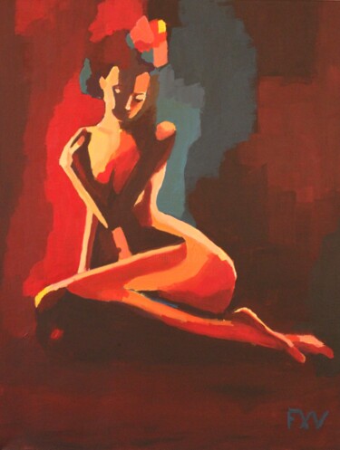 Painting titled "Vahiné" by Francois Xavier Vaudeleau, Original Artwork, Acrylic Mounted on Wood Stretcher frame