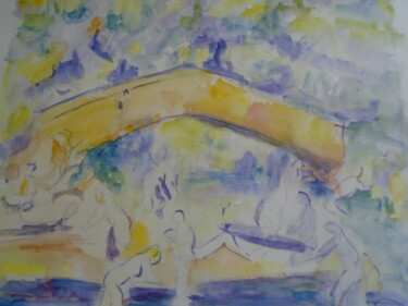 Peinture intitulée "Le Pont de Cézanne" par Françoise Augustine, Œuvre d'art originale, Aquarelle