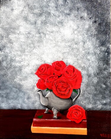 Картина под названием "Mon amie la rose" - Françoise Augustine, Подлинное произведение искусства, Акрил