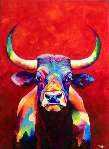 Pintura titulada "BUFFALO VENDU" por Françoise Augustine, Obra de arte original, Acrílico