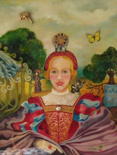 Schilderij getiteld "la belle" door Francoise Bazin Delamonica, Origineel Kunstwerk, Olie Gemonteerd op Frame voor houten br…