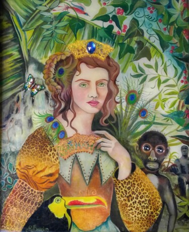 Painting titled "moi, Jane" by Francoise Bazin Delamonica, Original Artwork, Oil Mounted on Wood Panel