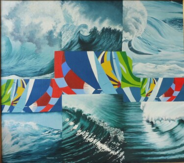 Painting titled "Vagues" by Françoise Clercx, Original Artwork, Oil Mounted on Wood Stretcher frame