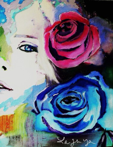 Digitale Kunst getiteld "la dame aux roses" door Françoise Deleglise (Lajuya), Origineel Kunstwerk, Digitaal Schilderwerk
