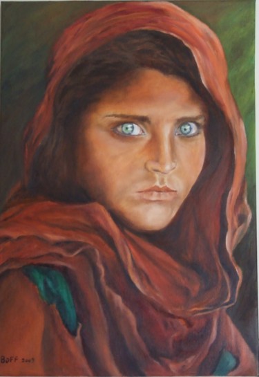 Painting titled "Jeune fille afghane" by Françoise Folley, Original Artwork, Oil