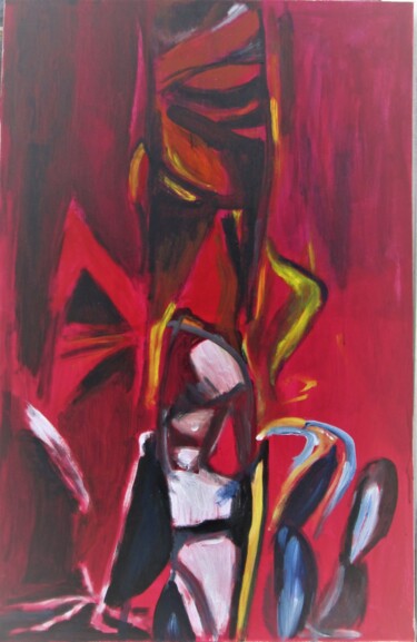 Peinture intitulée "Tiki rouge" par Françoise Icart, Œuvre d'art originale, Acrylique