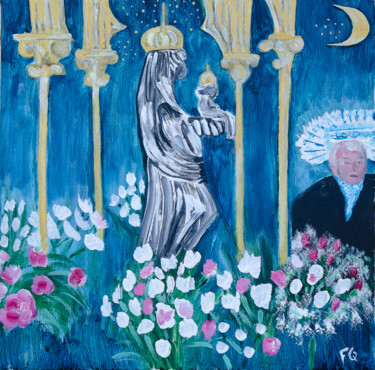 Картина под названием "La Vierge, le Chris…" - Françoise Le Crenn, Подлинное произведение искусства, Акрил Установлен на Дер…