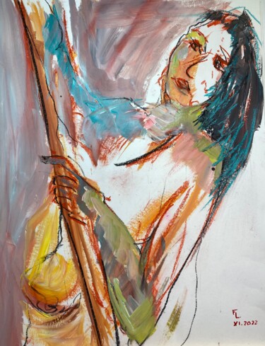 Malerei mit dem Titel "FEMME JE M'ACCROCHE" von Francoise Leblanc, Original-Kunstwerk, Acryl