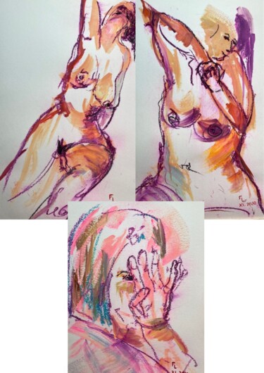 Drawing titled "3 DESSINS FEMMES SE…" by Francoise Leblanc, Original Artwork, Acrylic