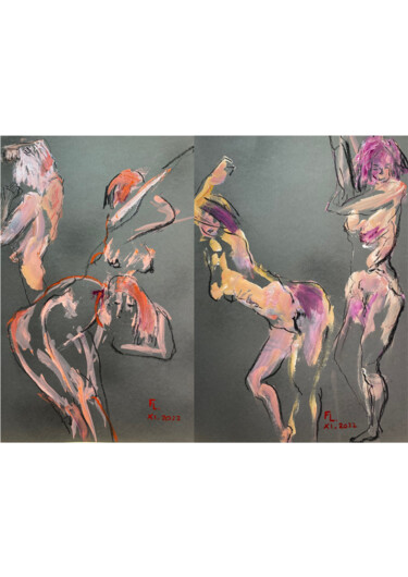 Рисунок под названием "2 DESSINS FEMMES EN…" - Francoise Leblanc, Подлинное произведение искусства, Акрил