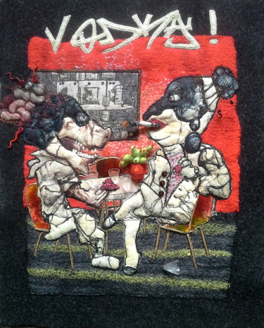 「Vodka !」というタイトルのテキスタイルアート Françoise Mailletによって, オリジナルのアートワーク, 刺繍
