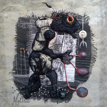 Arte tessile intitolato "Le broyeur de noir" da Françoise Maillet, Opera d'arte originale, Ricamo