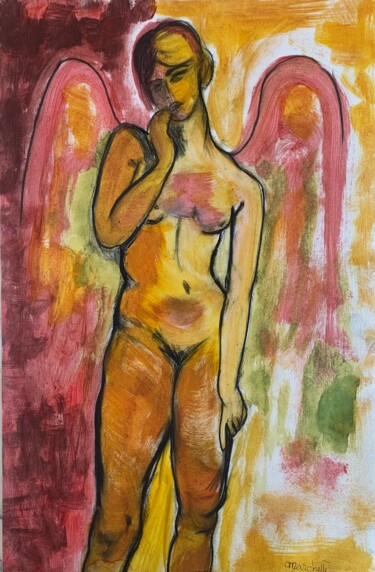 Painting titled ""Ange gourmand"" by Françoise Marchetti, Original Artwork, Ink