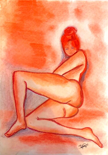 Painting titled ""Nu indolent en ora…" by Françoise Marchetti, Original Artwork, Pastel