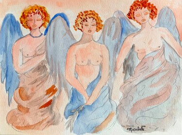 Peinture intitulée ""Les trois muses au…" par Françoise Marchetti, Œuvre d'art originale, Aquarelle