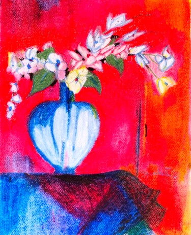 Pintura intitulada ""Bouquet sur fond r…" por Françoise Marchetti, Obras de arte originais, Pastel