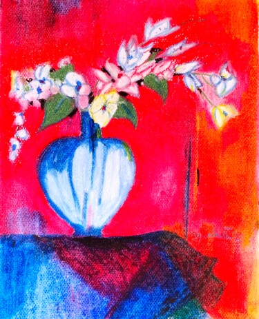 Painting titled ""Bouquet sur fond r…" by Françoise Marchetti, Original Artwork, Pastel