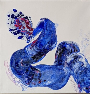 제목이 "Le reptile bleu 2"인 미술작품 Françoise Petitjean로, 원작, 아크릴 나무 들것 프레임에 장착됨
