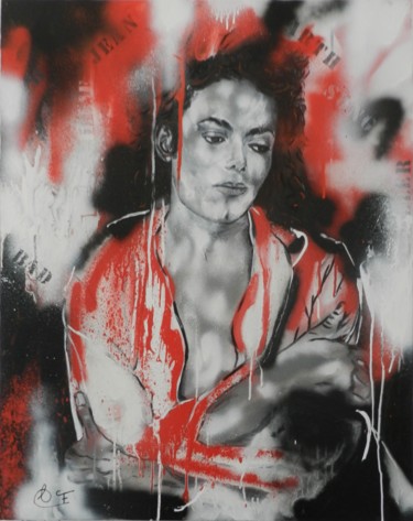Painting titled "Michaël Jackson" by Francoise Souriau, Original Artwork, Acrylic Mounted on Wood Stretcher frame
