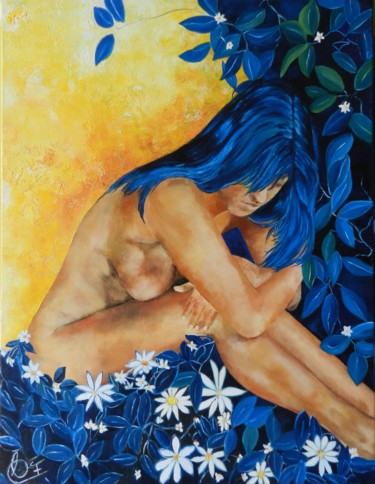 Картина под названием "Femme pensive" - Francoise Souriau, Подлинное произведение искусства, Масло Установлен на Деревянная…