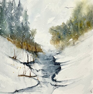 Painting titled "Silence glacial" by Françoise Spineux, Original Artwork, Watercolor