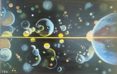 Картина под названием "Champagne cosmique" - Françoise Tsoukas, Подлинное произведение искусства, Масло