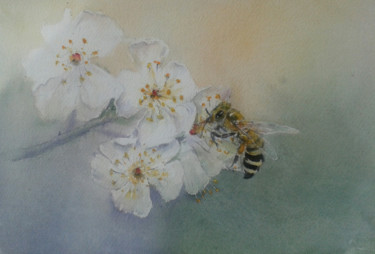 Schilderij getiteld "pochade abeille" door Françoise Pillou, Origineel Kunstwerk, Aquarel