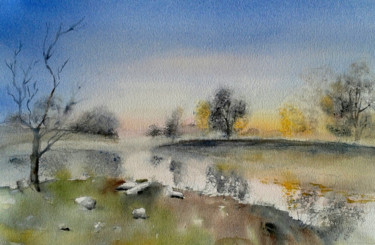 Painting titled "brume automnale" by Françoise Pillou, Original Artwork, Watercolor