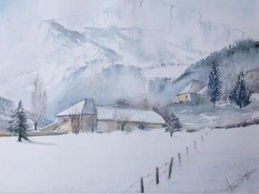 Pintura titulada "silence de neige da…" por Françoise Pillou, Obra de arte original, Acuarela