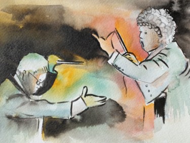 Malarstwo zatytułowany „Duo de chefs d'orch…” autorstwa Françoise Pillou, Oryginalna praca, Akwarela