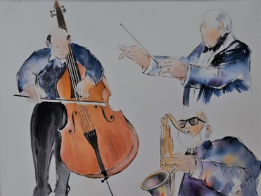 Malarstwo zatytułowany „trio de musiciens” autorstwa Françoise Pillou, Oryginalna praca, Akwarela
