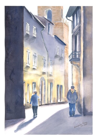 Painting titled "Ombres et lumières…" by Françoise Renou, Original Artwork, Watercolor