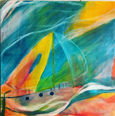 Painting titled "Sailing away" by Francoise Sauvere, Original Artwork, Acrylic Mounted on Wood Stretcher frame