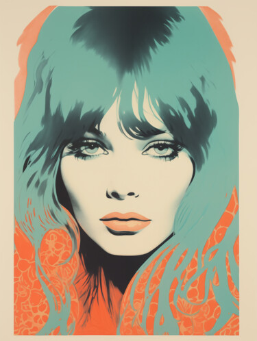 Digital Arts titled "Retro Girl in Peach…" by Frank Daske, Original Artwork, Screenprinting