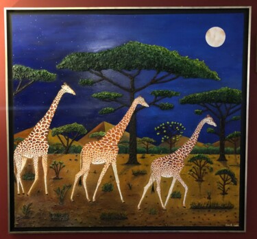 Pintura titulada "Girafes au clair de…" por Frank Guillard, Obra de arte original, Oleo