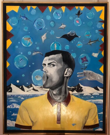 Schilderij getiteld "Stromae 6 ( Co2 )" door Frank Guillard, Origineel Kunstwerk, Olie Gemonteerd op Frame voor houten branc…