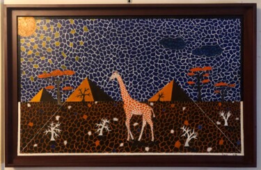 Pintura intitulada "Mozahik Girafe ( L'…" por Frank Guillard, Obras de arte originais, Óleo