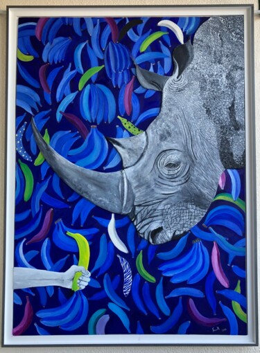 Painting titled "Blue Banane ( I'm n…" by Frank Guillard, Original Artwork, Oil Mounted on Wood Stretcher frame