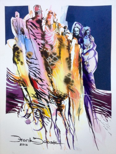 Painting titled "Tribal group." by Frank Jooste, Original Artwork, Watercolor