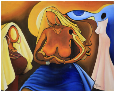 Painting titled "“Allaitement matern…" by Frank Keita, Original Artwork, Acrylic Mounted on Wood Stretcher frame