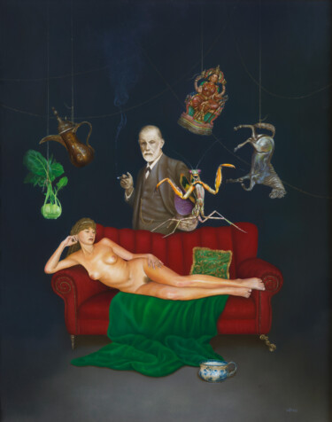 Schilderij getiteld "Sigmund in thoughts" door Frank Kortan, Origineel Kunstwerk, Olie