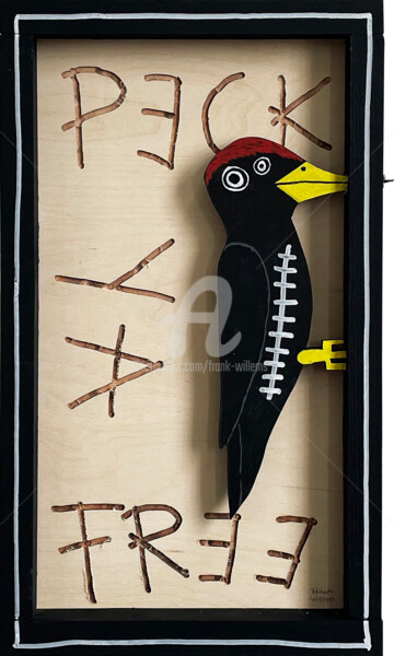 Schilderij getiteld "PECK YA FREE – BLAC…" door Frank Willems, Origineel Kunstwerk, Acryl