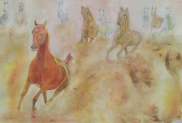 Painting titled "In Full Gallop" by Frank Ys Yu, Original Artwork, Watercolor