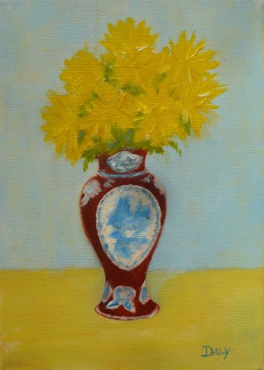 Painting titled ""Vase with Chrysant…" by Frank Daly, Original Artwork, Oil