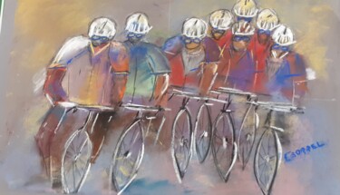 Pittura intitolato "Les cyclistes" da Françoise Sorrel, Opera d'arte originale, Pastello