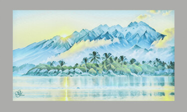 Digitale Kunst mit dem Titel "Insel vor Bergen" von Franz Grausenburger, Original-Kunstwerk, Digitale Malerei
