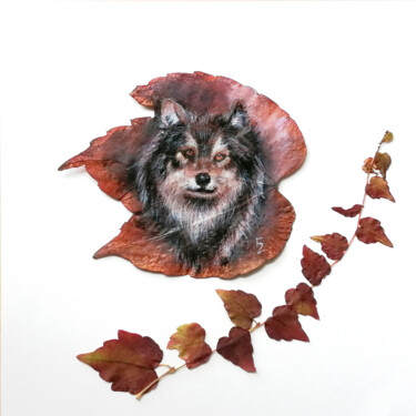 Painting titled "Loup miniature pein…" by Fran Zainal, Original Artwork, Watercolor