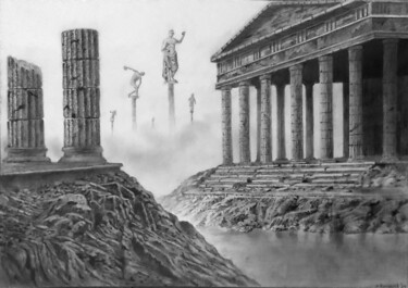「Greek Ruins, Fantasy」というタイトルの描画 Franzartによって, オリジナルのアートワーク, グラファイト