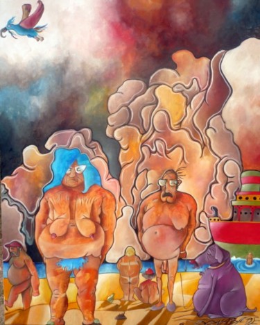 Peinture intitulée "Nudité de plagistes" par Fred Besnardiere, Œuvre d'art originale, Huile