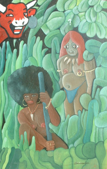 Schilderij getiteld "La vache Kiriozore" door Fred Besnardiere, Origineel Kunstwerk, Olie
